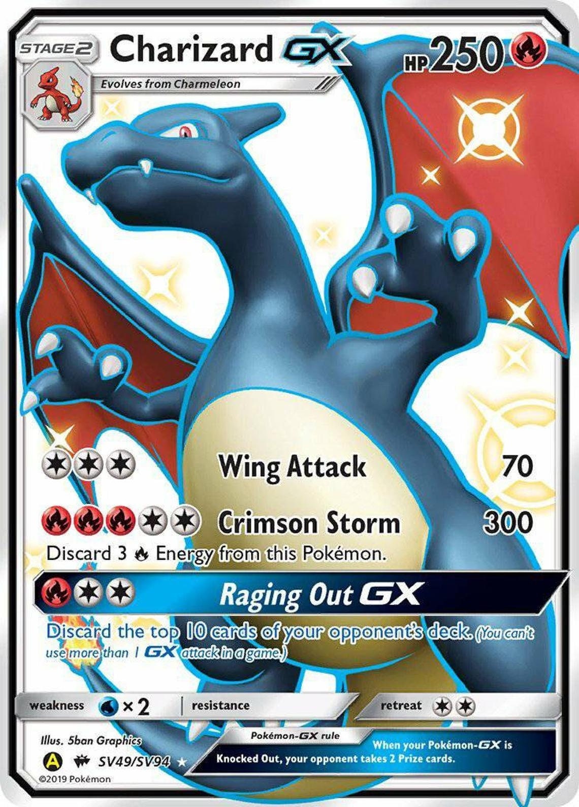 2019 Pokémon Sun & Moon Hidden Fates Shiny Charizard GX #SV49