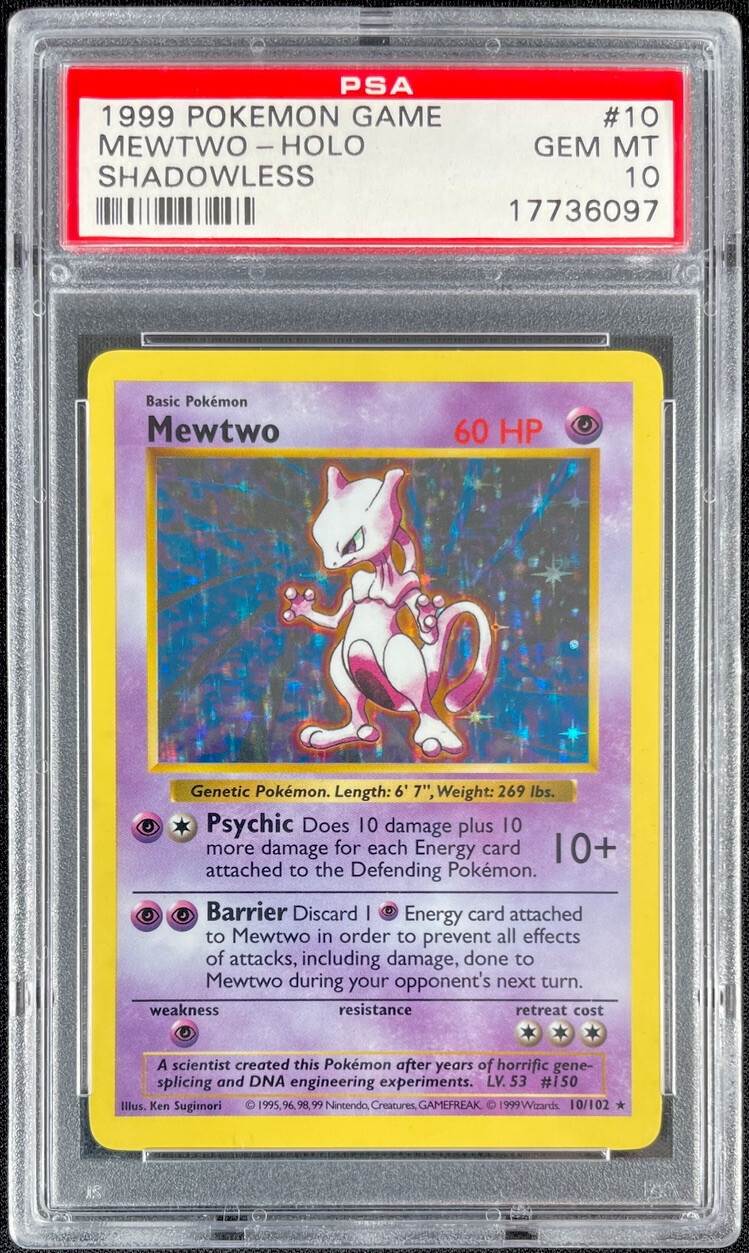 1999 Pokémon Base Set Shadowless Mewtwo Holo #10